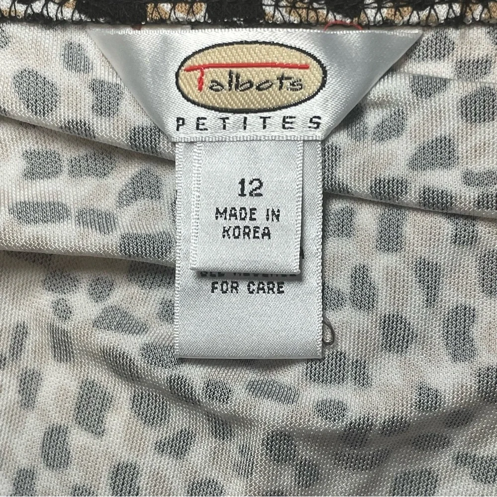 Vintage Talbots Petites Mid-Length Black Tan Dots Stretchy Knit Skirt 12‎ Office